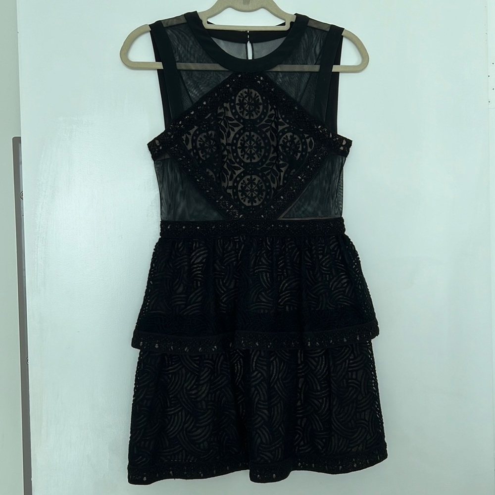 BCBG Maxazria sheer black mini dress size 4.